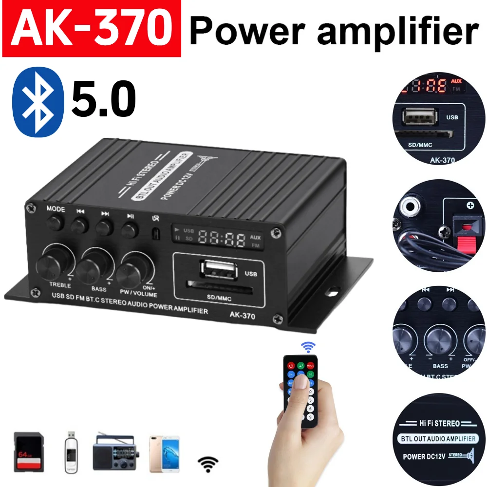 Home Cinema Bluetooth - Amplificador Bluetooth AK-370, Amplificador de Potencia