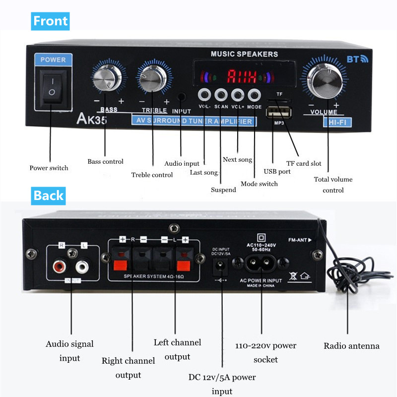 AK35 AK380 800W amplificadores - Home Cinema Bluetooth reseña y precio