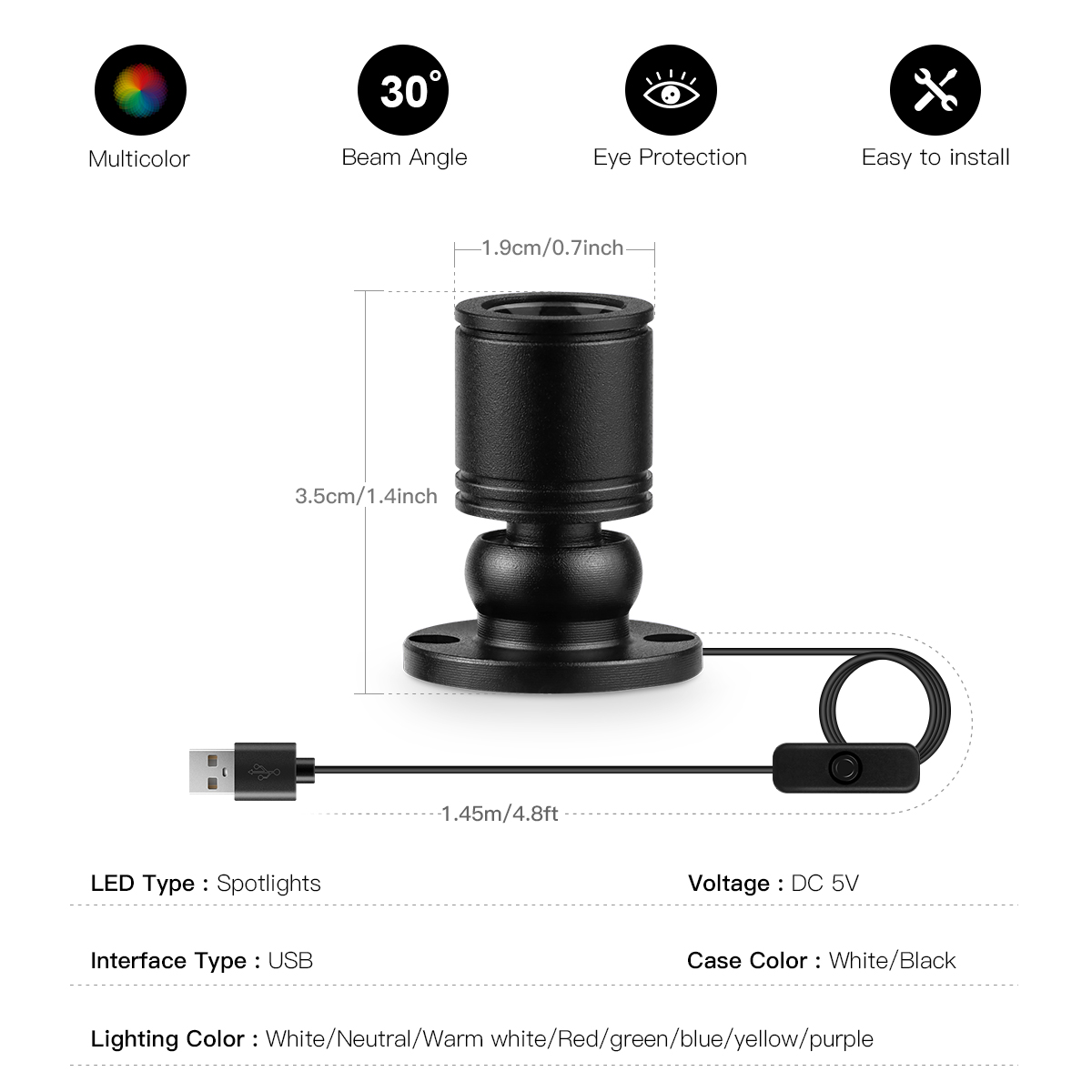 Mini foco de 8 colores, lámpar - Home Cinema Led reseña y precio